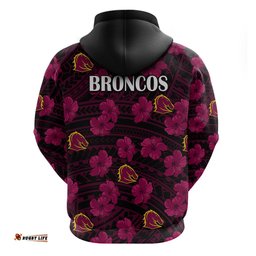 broncos rugby hoodie polynesian style with hibiscus