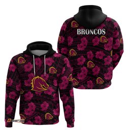 broncos rugby hoodie polynesian style with hibiscus