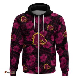 broncos rugby hoodie polynesian style with hibiscus