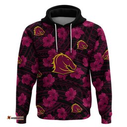 broncos rugby hoodie polynesian style with hibiscus