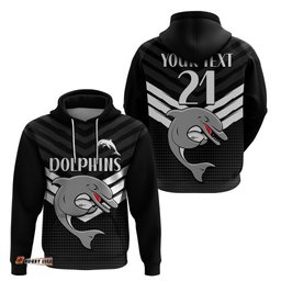 custom text and number redcliffe dolphins rugby hoodie simple black style