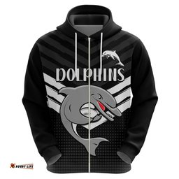 custom text and number redcliffe dolphins rugby hoodie simple black style
