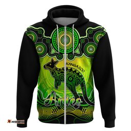 personalised australia aries kangaroo zodiac hoodie auz astrology aboriginal green