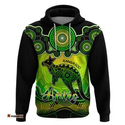personalised australia aries kangaroo zodiac hoodie auz astrology aboriginal green