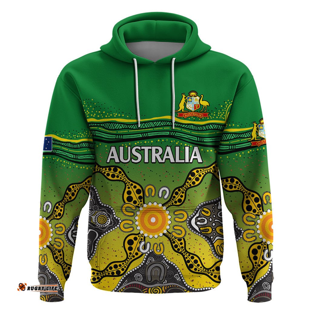 custom text and number australia cricket hoodie aboriginal dots style