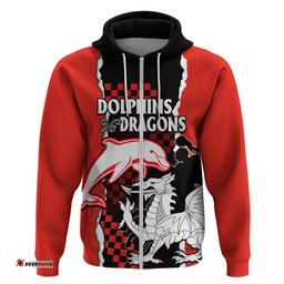 custom text and number nrl combine dolphins and dragons hoodie sporty style