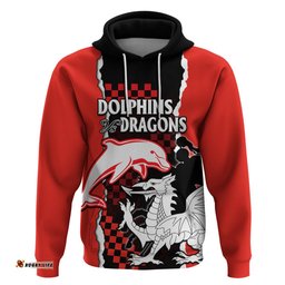 custom text and number nrl combine dolphins and dragons hoodie sporty style
