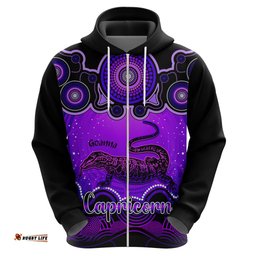 personalised australia capricorn goanna zodiac hoodie auz astrology aboriginal purple