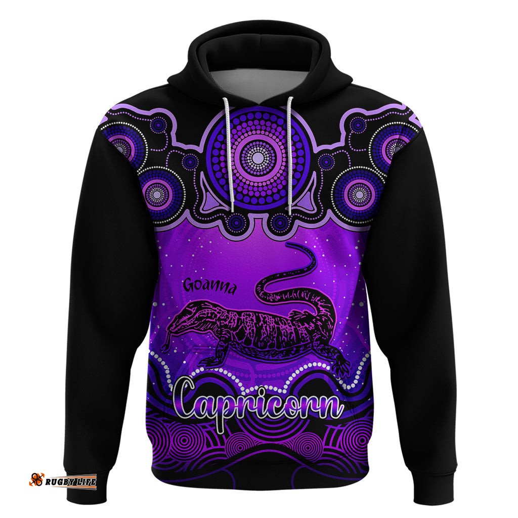 personalised australia capricorn goanna zodiac hoodie auz astrology aboriginal purple