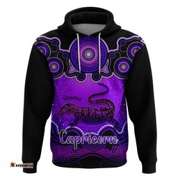 personalised australia capricorn goanna zodiac hoodie auz astrology aboriginal purple