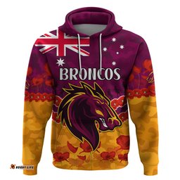 custom text and number broncos rugby anzac hoodie lest we forget