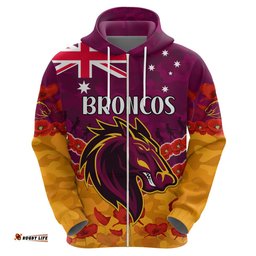 custom text and number broncos rugby anzac hoodie lest we forget