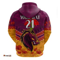 custom text and number broncos rugby anzac hoodie lest we forget