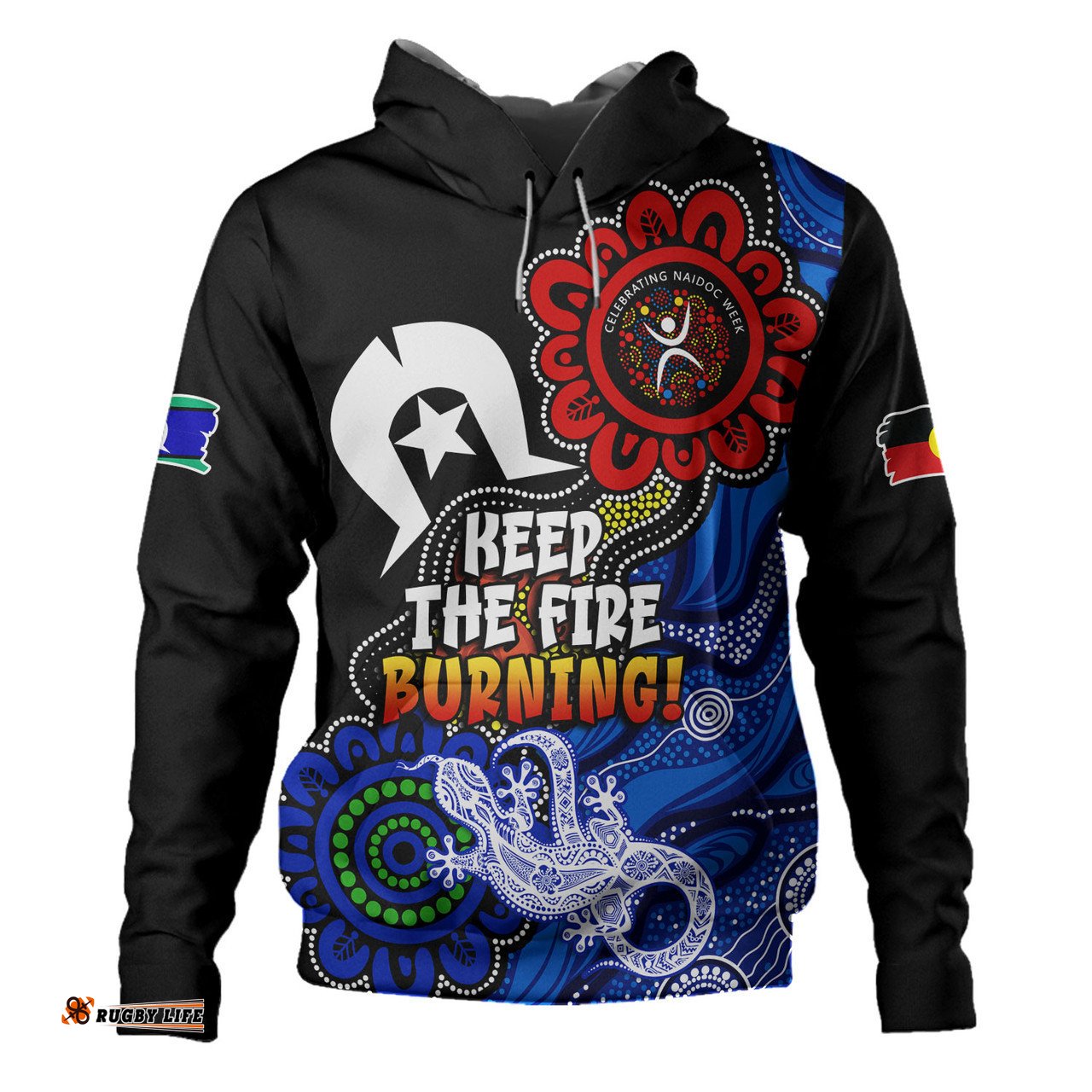 australia hoodie naidoc week 2024 indigenous keep the fire burning aboriginal dot art painting