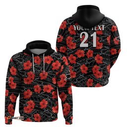 custom text and number panthers rugby hoodie polynesian style with hibiscus