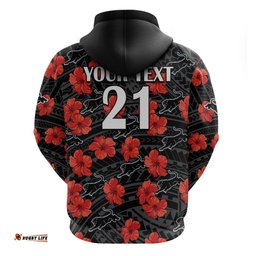 custom text and number panthers rugby hoodie polynesian style with hibiscus