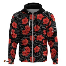 custom text and number panthers rugby hoodie polynesian style with hibiscus