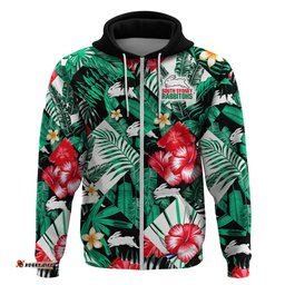 custom personalised rabbitohs rugby hoodie fashion tropical jungle flowers