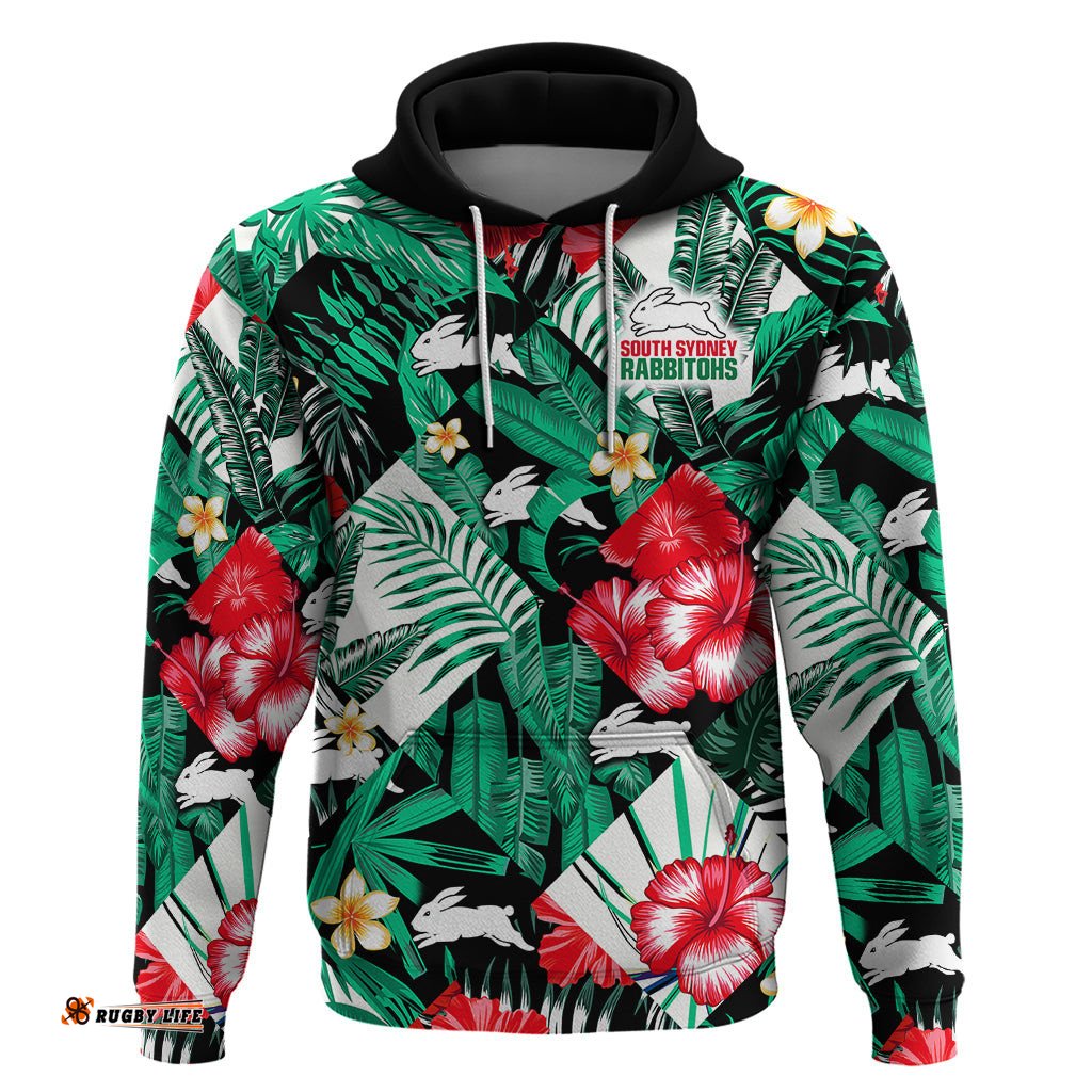 custom personalised rabbitohs rugby hoodie fashion tropical jungle flowers