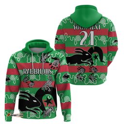 custom text and number naidoc rabbitohs rugby hoodie go the bunnies aboriginal dots