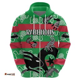 custom text and number naidoc rabbitohs rugby hoodie go the bunnies aboriginal dots