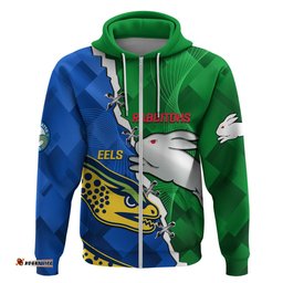 custom personalised rabbitohs mix eels rugby hoodie souths and parra sporty style