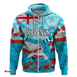 custom text and number sharks rugby anzac hoodie lest we forget