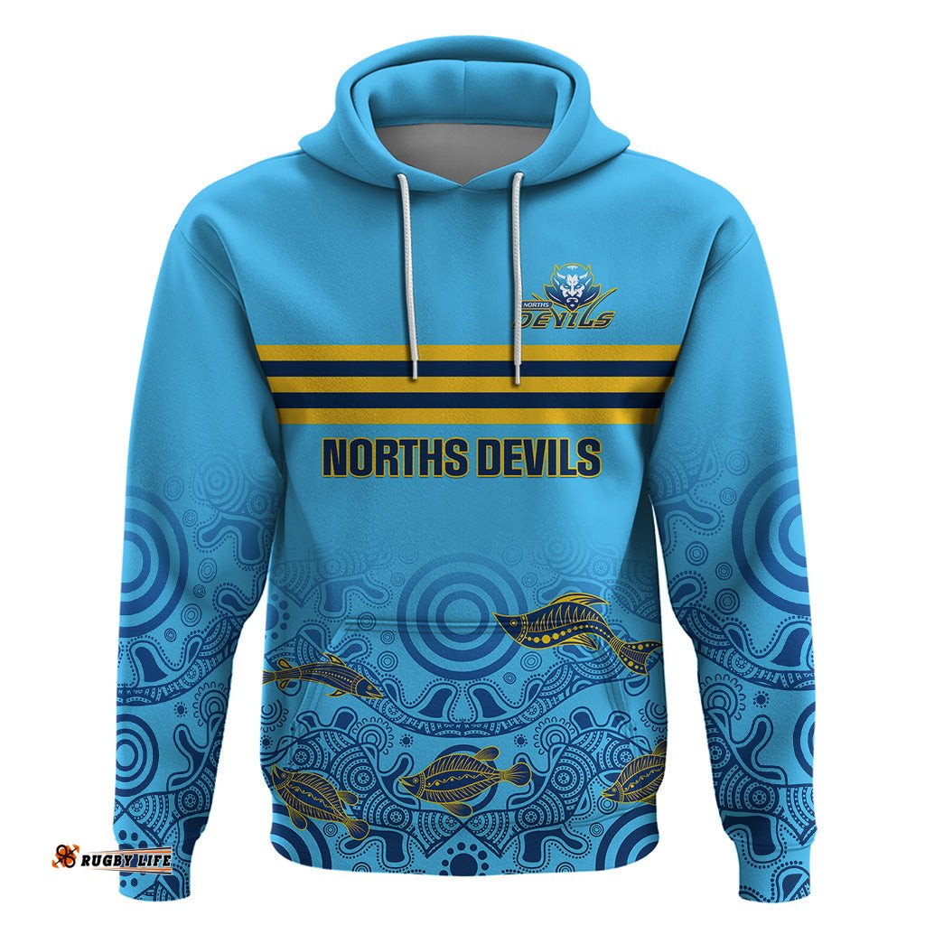 personalised australia rugby hoodie norths devils indigenous art