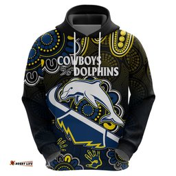 custom text and number nrl combine dolphins and cowboys hoodie aboriginal