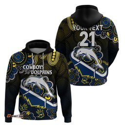 custom text and number nrl combine dolphins and cowboys hoodie aboriginal