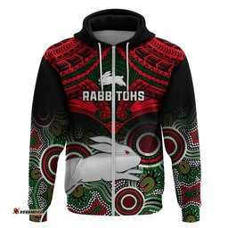 personalised rabbitohs rugby hoodie souths 1908 aboriginal mix polynesian pattern