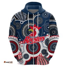 custom personalised and number roosters nrl hoodie aboriginal patterns