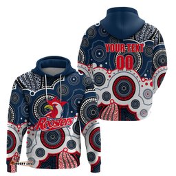 custom personalised and number roosters nrl hoodie aboriginal patterns