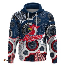 custom personalised and number roosters nrl hoodie aboriginal patterns
