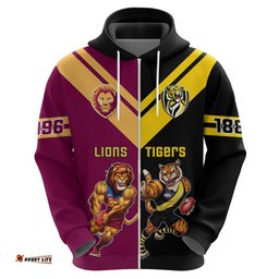 personalised richmond and brisbane lions football hoodie sporty version