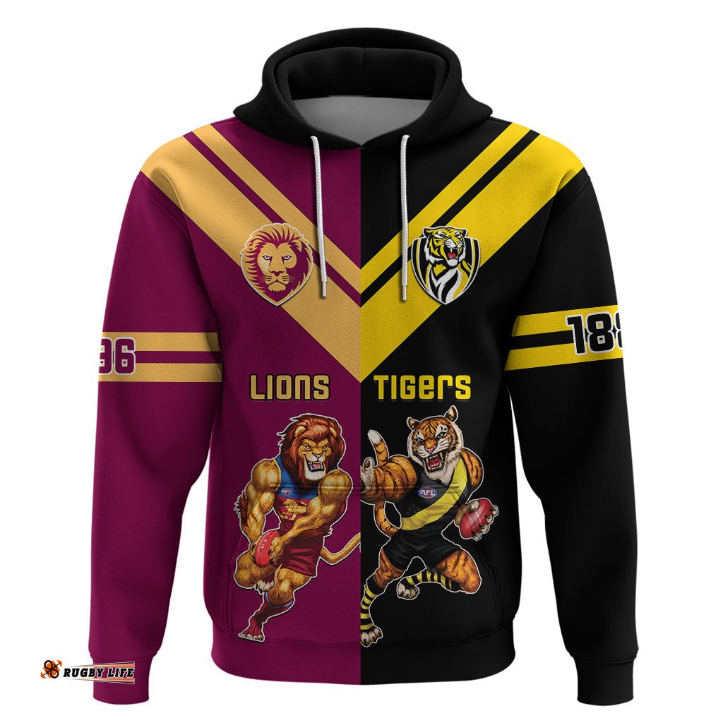 personalised richmond and brisbane lions football hoodie sporty version