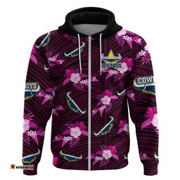 custom text and number cowboys rugby hoodie polynesian tribal mix tropical hawaiian pink style