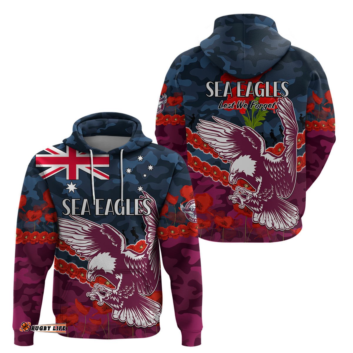sea eagles rugby anzac hoodie lest we forget