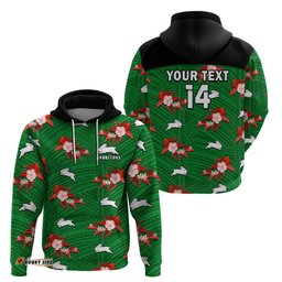 custom text and number rabbitohs rugby hoodie polynesian tribal mix tropical hawaiian style