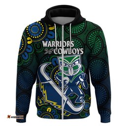 custom text and number nrl combine warriors and cowboys hoodie aboriginal