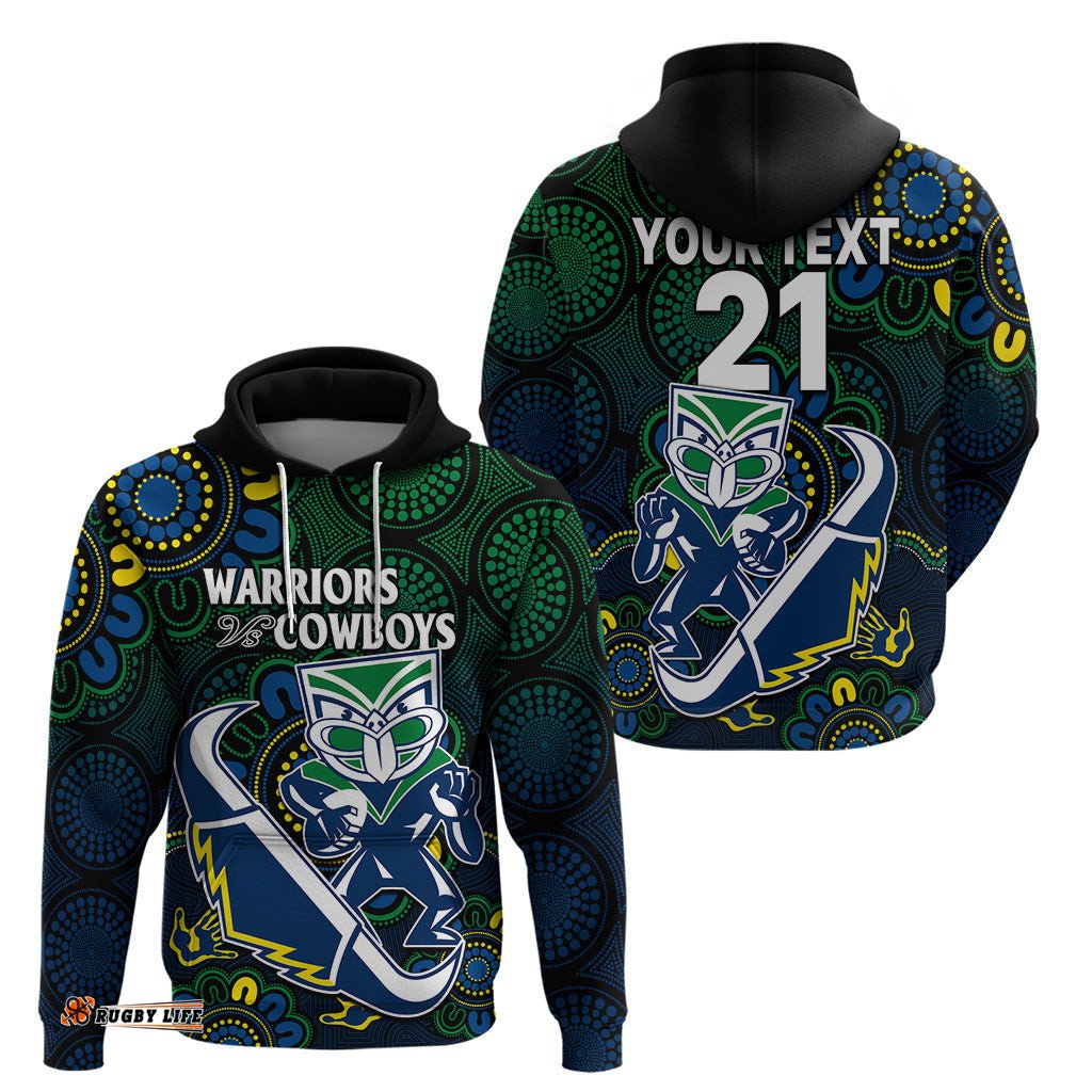 custom text and number nrl combine warriors and cowboys hoodie aboriginal