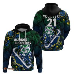 custom text and number nrl combine warriors and cowboys hoodie aboriginal