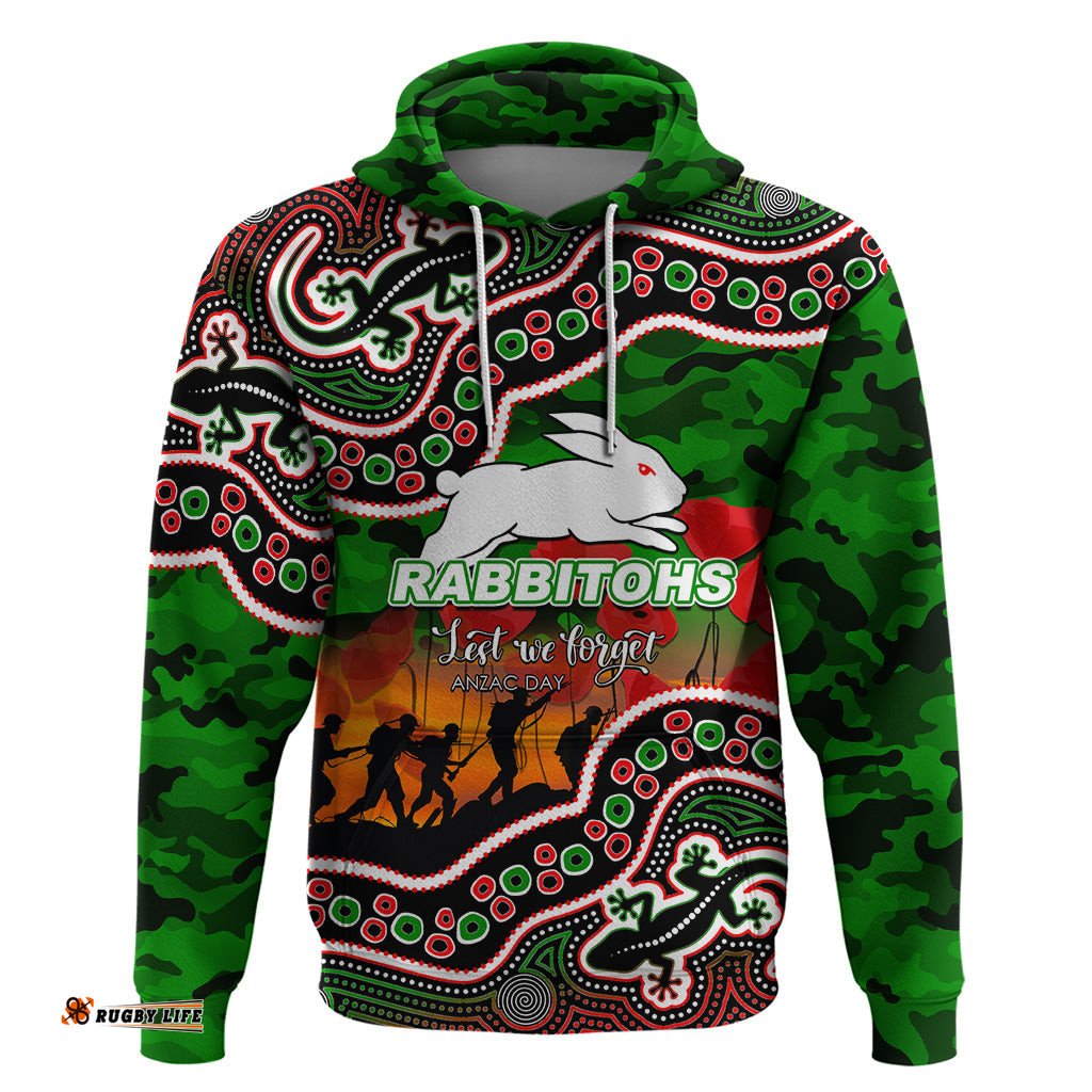 custom personalised anzac day nrl rabbitohs hoodie aboriginal lizard patterns