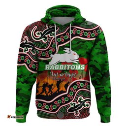 custom personalised anzac day nrl rabbitohs hoodie aboriginal lizard patterns