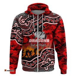 custom personalised anzac day nrl dragons hoodie aboriginal lizard patterns