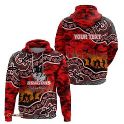 custom personalised anzac day nrl dragons hoodie aboriginal lizard patterns