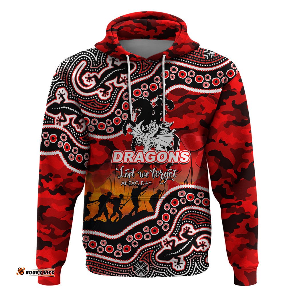 custom personalised anzac day nrl dragons hoodie aboriginal lizard patterns