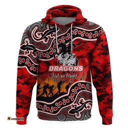 custom personalised anzac day nrl dragons hoodie aboriginal lizard patterns