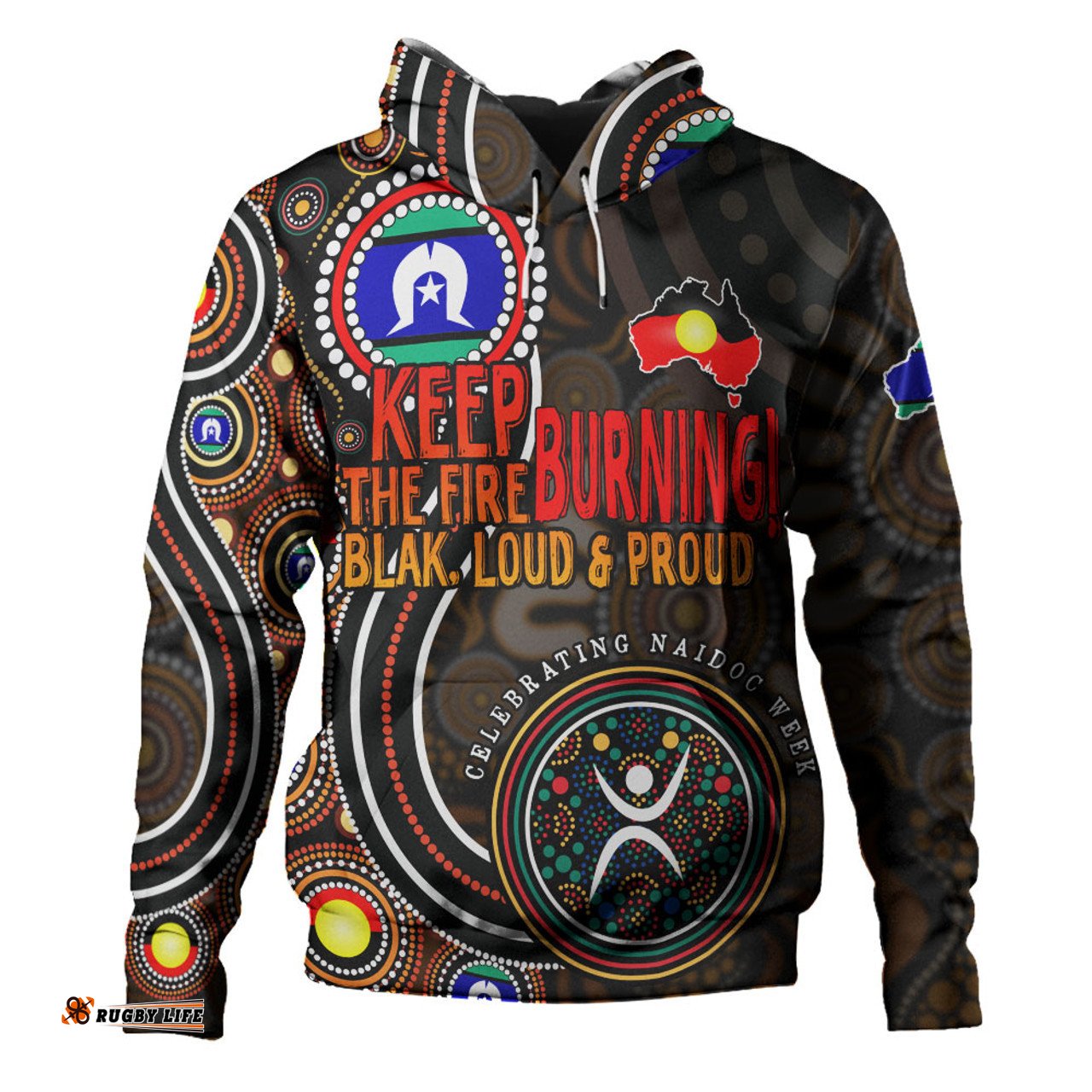 australia hoodie naidoc week keep the fire burning aboriginal dot art