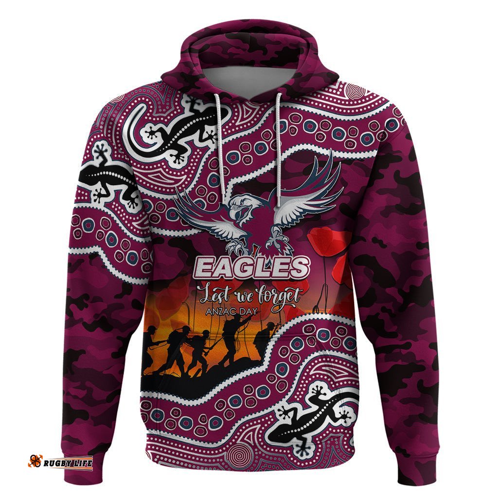 custom personalised anzac day nrl sea eagles hoodie aboriginal lizard patterns